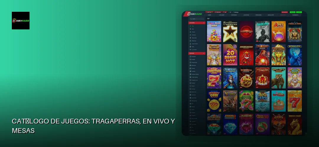 Catálogo de juegos: tragaperras, en vivo y mesas